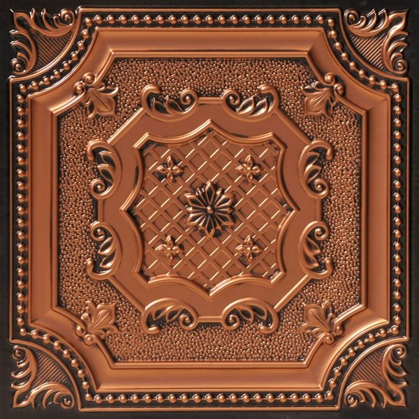 From Plain To Beautiful In Hours My Beautiful Damaris Faux Tin/ PVC 24-in x 24-in Antique Copper Textured Ceiling Tile, 10PK 258ac-24x24-10